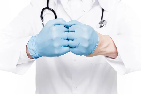 Médico con guantes médicos - foto de stock