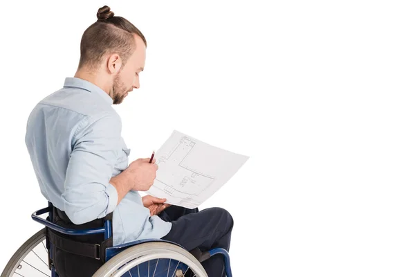 Disabled architect with blueprints — Stock Photo