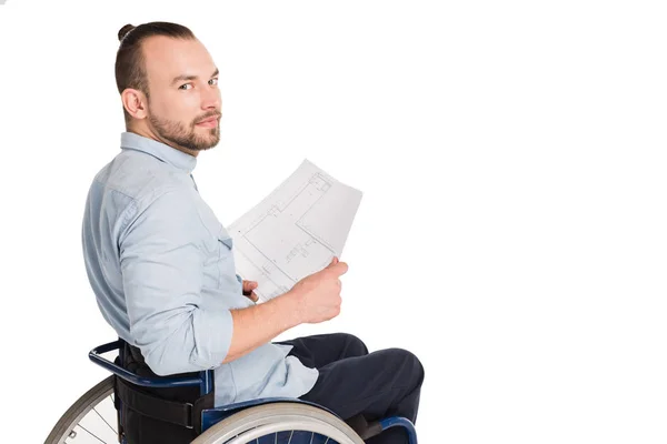 Disabled architect with blueprints — Stock Photo
