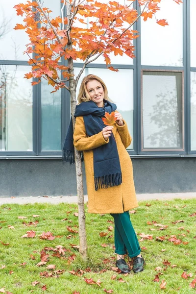 Attractive woman with leaf — Stock Photo