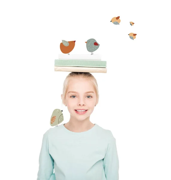 Colegiala sonriente con libros - foto de stock