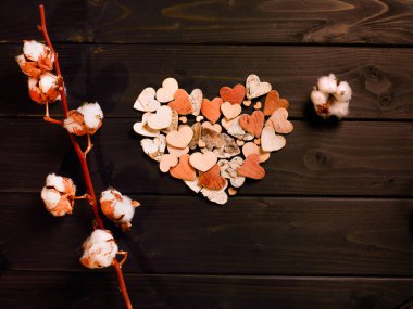 Paper hearts and cotton flowers clipart
