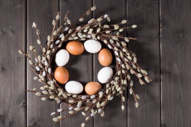 Eggs and catkins wreath clipart