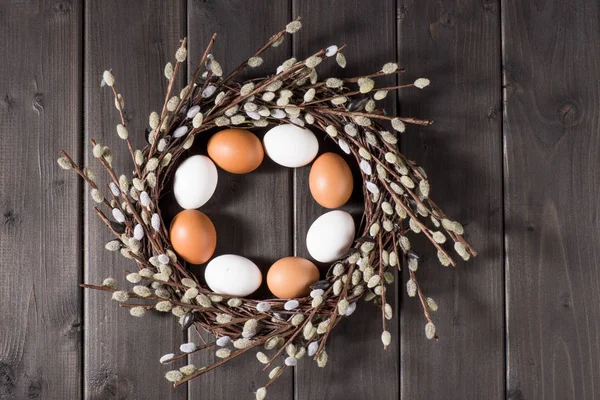 Eggs and catkins wreath — Stock Photo, Image