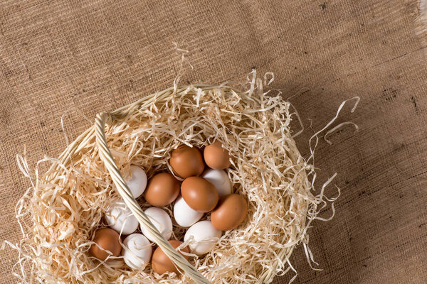 Chicken eggs in basket