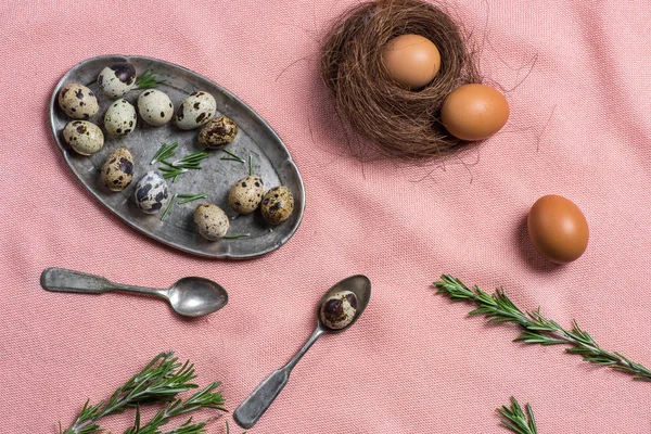 Eggs and old cutlery — Stock Photo, Image