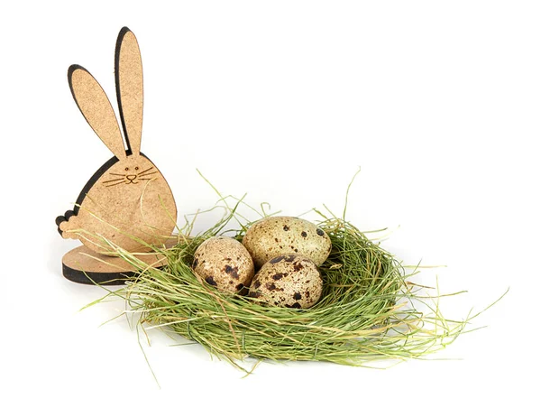 Conejito de Pascua y huevos de codorniz — Foto de Stock