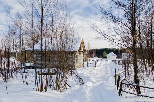 The village is snow-covered in winter — Stock Photo, Image