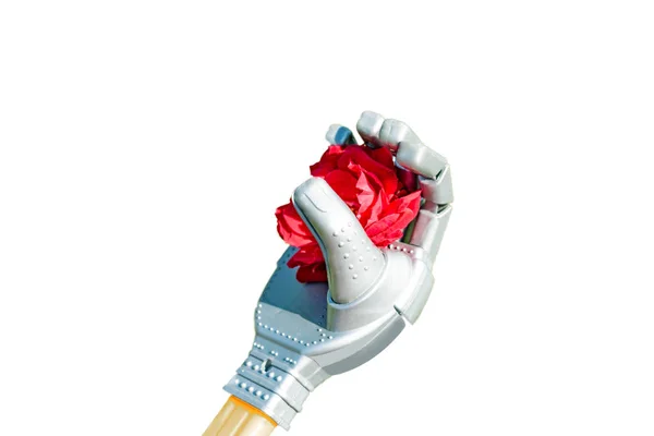 Zabawka Robot Ręka Tle Nieba — Zdjęcie stockowe
