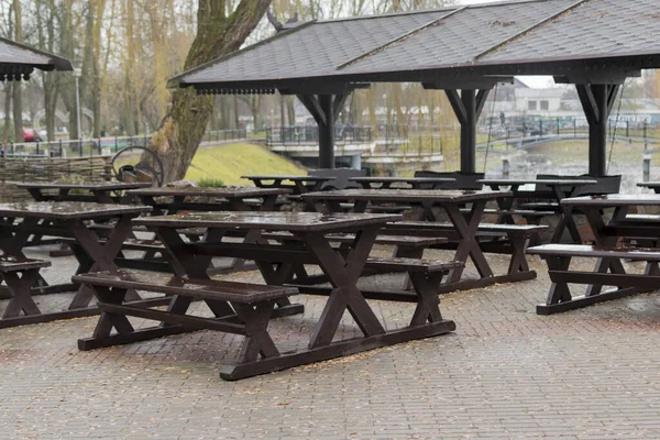 Gazebo Com Bancos Madeira Para Lazer Parque — Fotografia de Stock