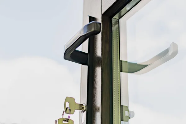 Fragmento Del Mango Cerradura Puerta Plástico Durante Instalación — Foto de Stock