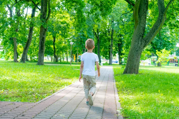 Portrait Boy Walking Park — Stock Photo, Image