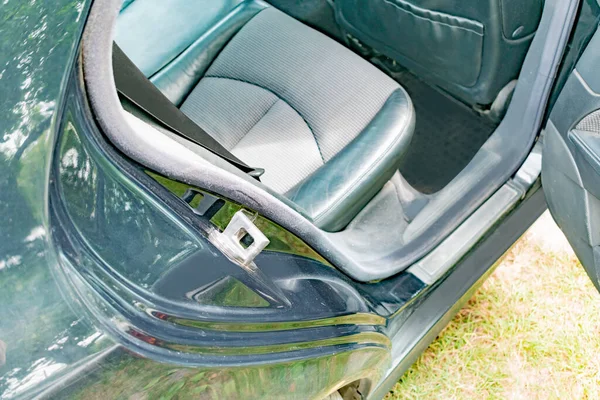 Fragmenten Van Het Interieur Stuurwiel Bekleding Autostoelen — Stockfoto