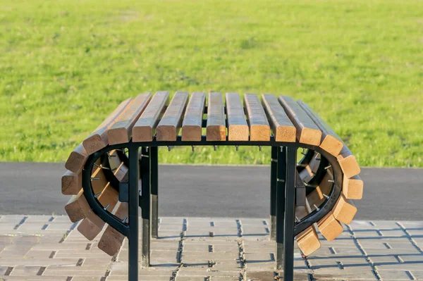 Wooden New Bench Park Waterfront — Stock Photo, Image