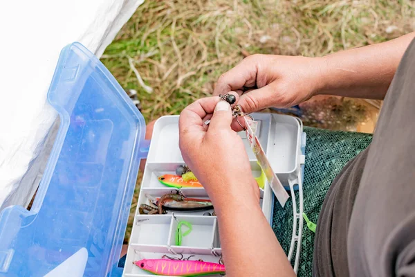 Angler Runs Fishing Tackle — Stock Photo, Image