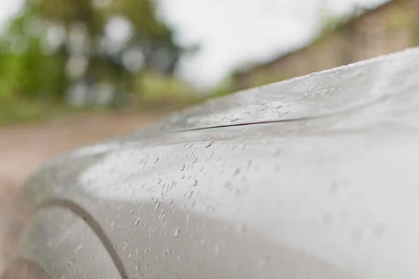 Fragment Van Een Auto Element Met Waterdruppels Regen — Stockfoto