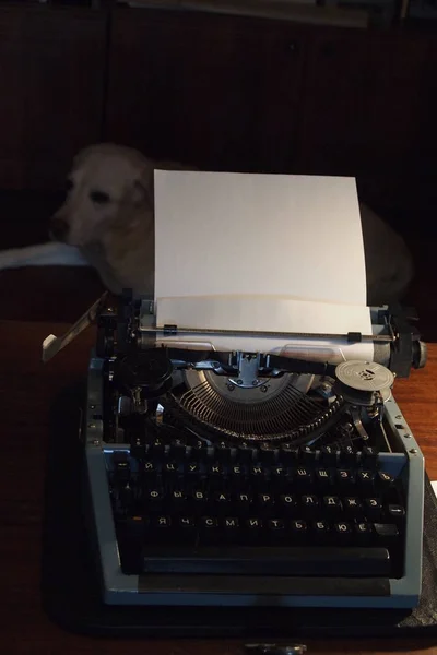 Пишущая машинка и бумага на столе — стоковое фото
