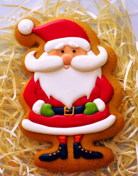 Pliki cookie Santa Claus na słomie — Zdjęcie stockowe
