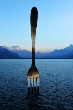 03,01,2017, İsviçre, Vevey, dev çelik çatal su Geneva La