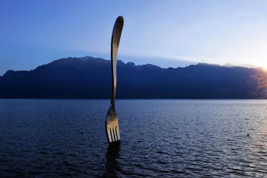03,01,2017, İsviçre, Vevey, dev çelik çatal su Geneva La