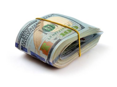 yüz dolar faturaları sürüsü bir elastik bant ile dikişli 