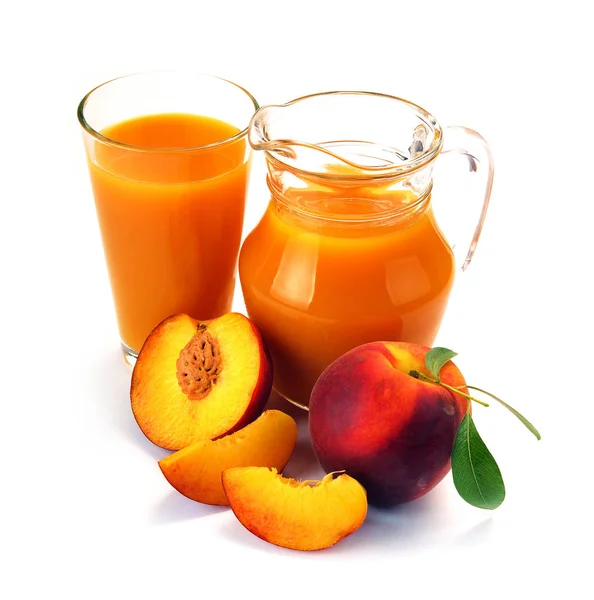 Peach juice and fruit — Stock Photo, Image