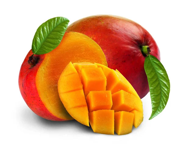 Mango ovoce a mango kostky — Stock fotografie