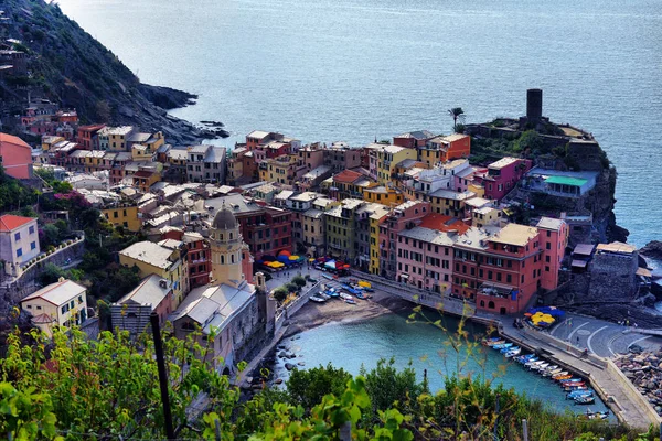 Luchtfoto van Vernazza Hengelsport, Cinque Terre National Park, Li — Stockfoto