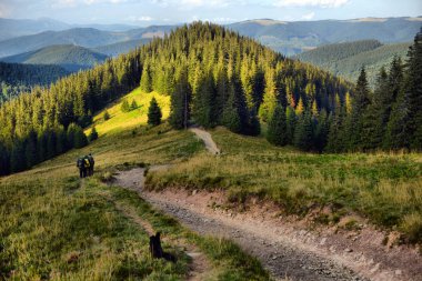 Mavi gökyüzü ve bulutlar, Karpat Dağları sonbahar yatay