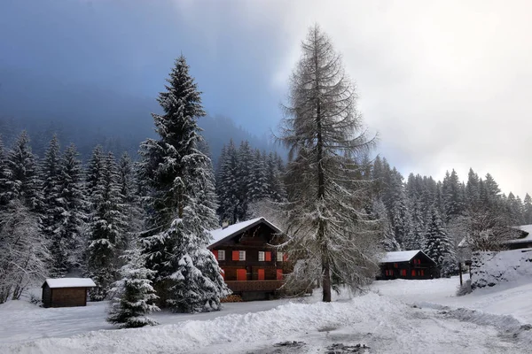 Paysage alpin hivernal à la campagne — Photo