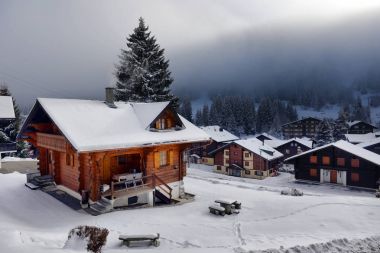 Kırsal kış dağ manzarası