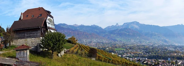 Panorama över höstens vingårdar i Schweiz — Stockfoto