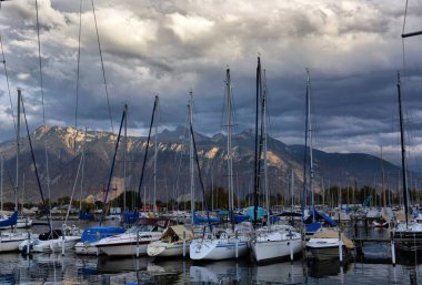 İsviçre, Cenevre Gölü, 21, Ekim, 2017, sonbahar Park l yatlar