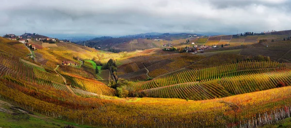 Blick auf die herbstlichen Weinberge auf den Hügeln der Langhe-Region in pied — Stockfoto