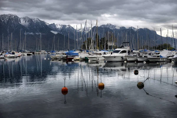 SWISS, LAKE GENEVA, 21, OCTOBER, 2017,Yachts on autumn parking l