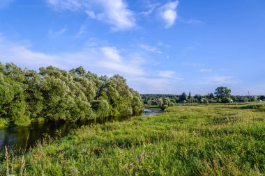 Nehir banka, kalın çim büyümüş