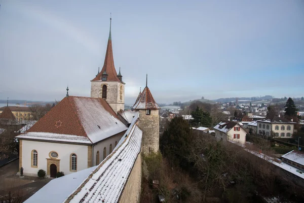 Murten Város Tél Svájc Európában — Stock Fotó