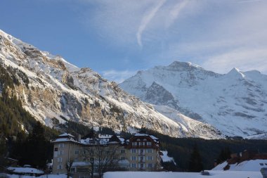 Wengen Kayak şehir kış, İsviçre, Avrupa'nın