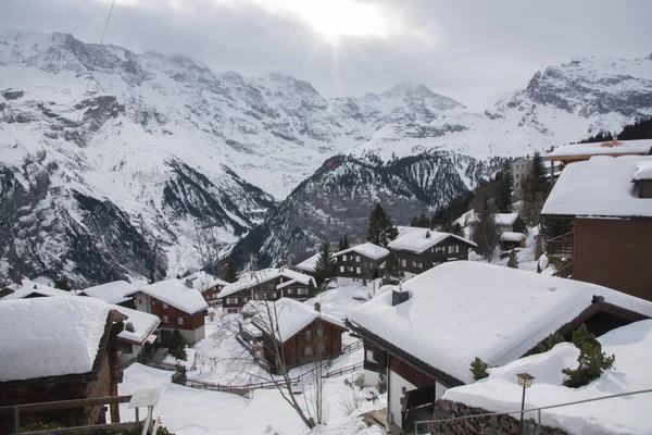 Murren Ciudad Invierno Suiza Europa — Foto de Stock