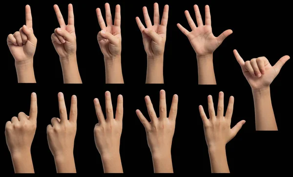 Izolált Kézmozdulatok Jelek Ázsiai Női Gyermek Kéz Több Lehetőség Beleértve — Stock Fotó