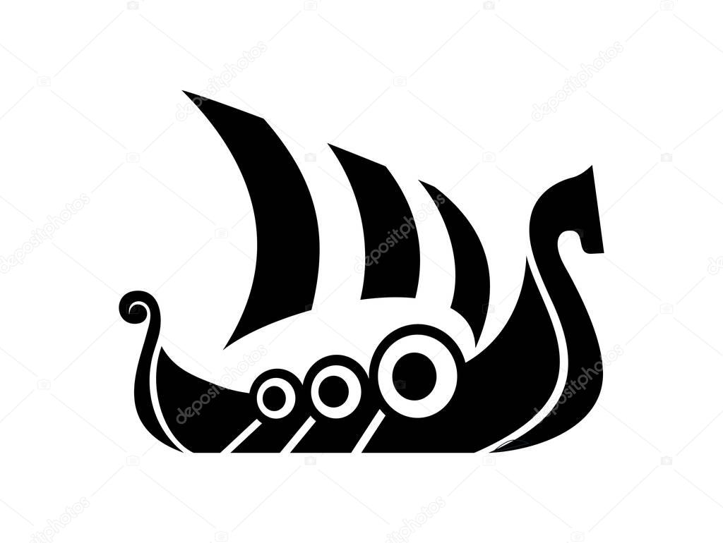 Drakkar sign. Viking transport ship. Vector Illustration. Branding Identity Corporate logo design template Isolated on a white background