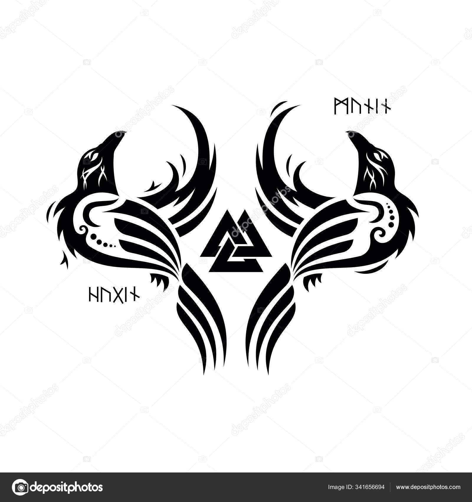 Huginn og Muninn, Odins ravner stockvektor © misima #341656694, image size:1600x1700