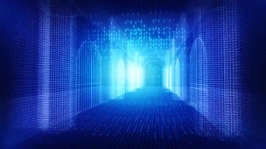 Dijital Matrix Binası Arkaplanı her türlü haber veya bilgi sunumu için mükemmeldir. Arka planda zarif hareketler ve animasyonlarla şık ve temiz bir düzen var..