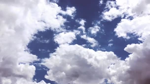 Nuvens brancas desaparecem no sol quente no céu azul. Tempo-lapso de movimento nuvens céu azul fundo. Céu azul. Nuvens. Céu azul com nuvens brancas — Vídeo de Stock