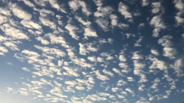 Beyaz bulutlar güneşin altında mavi gökyüzü üzerinde kaybolur. Hızlandırılmış hareket bulutlar mavi gökyüzü arka plan. Mavi gökyüzü. Bulutlar. Mavi gökyüzü beyaz bulutlar ile.