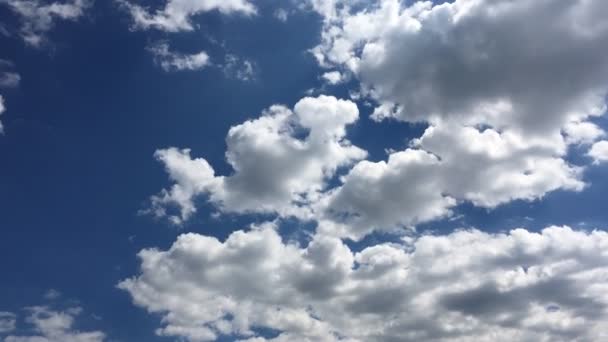 青い空の熱い太陽の下で白い雲が消えます。時間の経過運動雲青空の背景。青い空だ。雲だ。白い雲と青空。青い空だ。雲だ。白い雲と青い空. — ストック動画