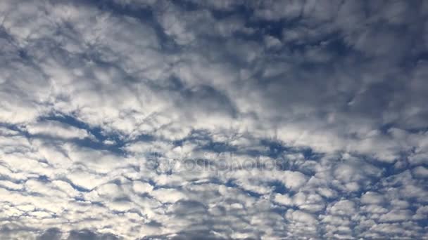 Белые облака исчезают в жарком солнце на голубом небе. Временные облака голубого неба . — стоковое видео