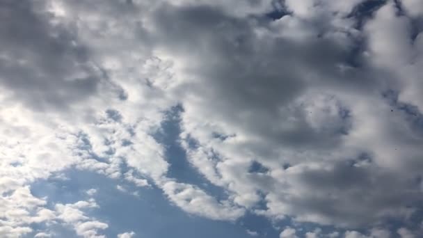 Witte wolken verdwijnen in de hete zon op blauwe hemel. Time-lapse beweging wolken blauwe hemelachtergrond. — Stockvideo