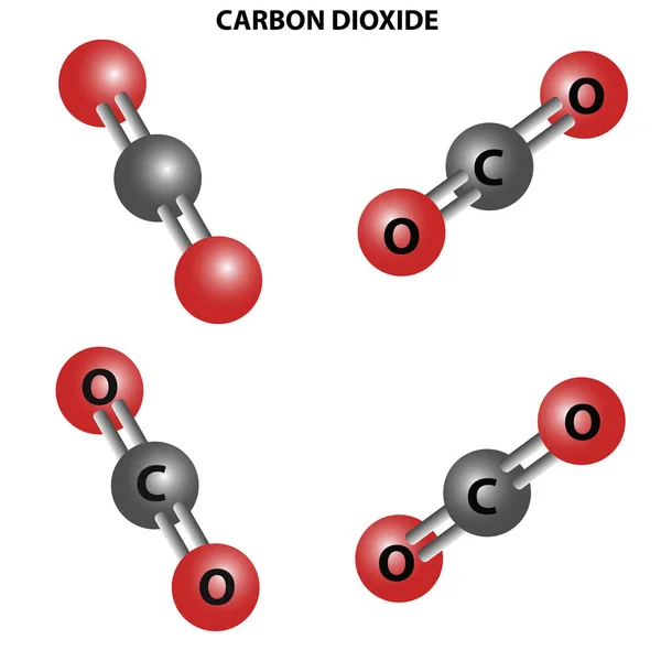 CO2 Molécule de dioxyde de carbone. Structure chimique.Quatre vues — Image vectorielle