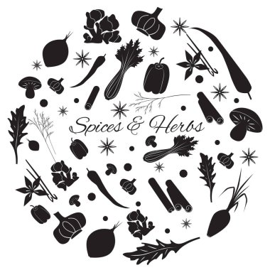 Otlar ve baharatlar ile yuvarlak Set